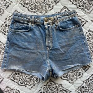 Zara High Rise Jeans Shorts Women's 6 Denim Metallic Foil Coated Button front